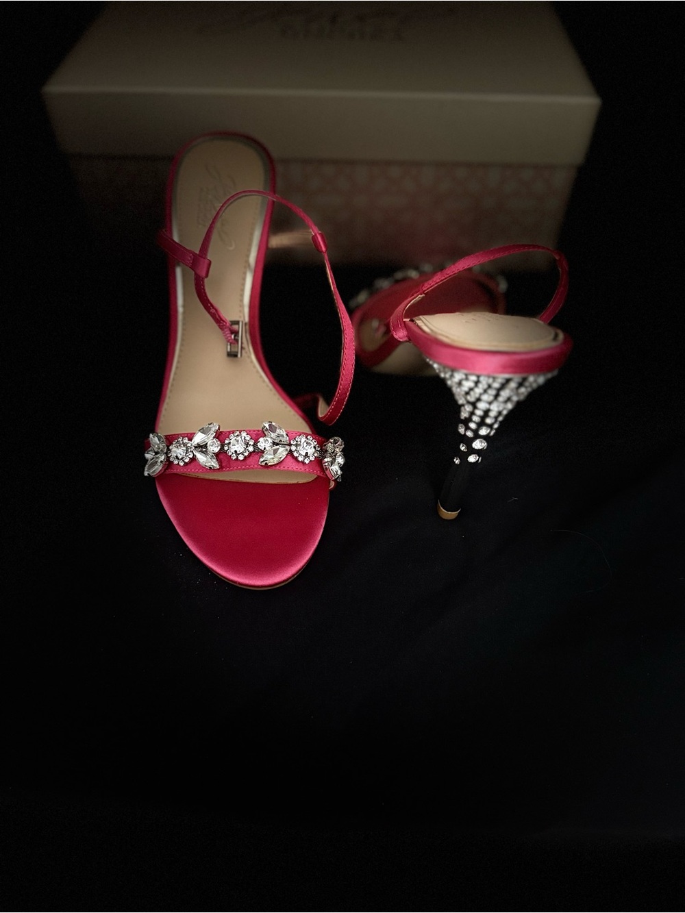 Badgley Mischka Hot Pink Crystal-Embellished Slingback Heels